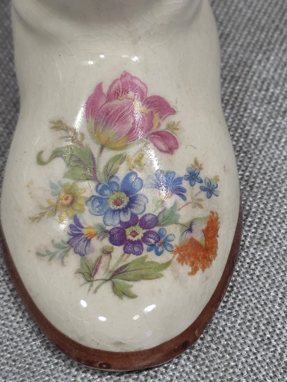 Vintage Ceramic Boot Vase Floral Crackle Glaze Cottagecore Decor